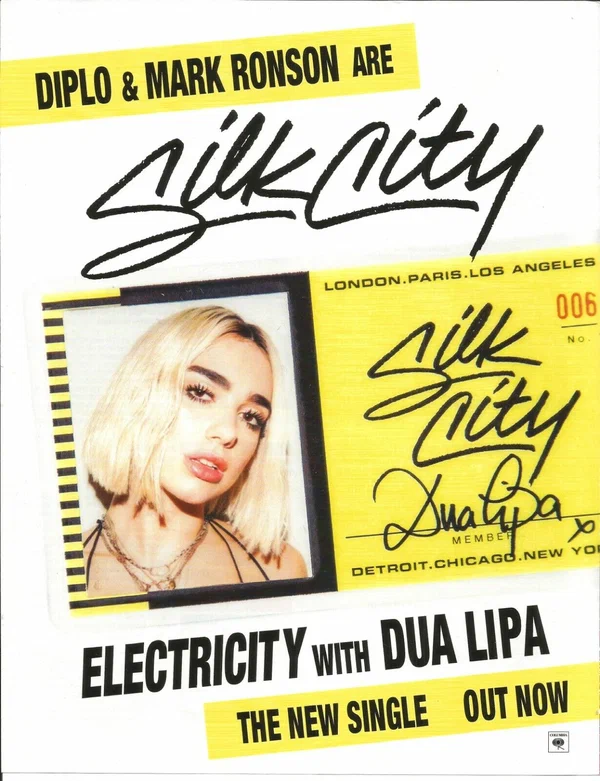 Постер: Silk City & Dua Lipa Feat. Diplo & Mark Ronson: Electricity